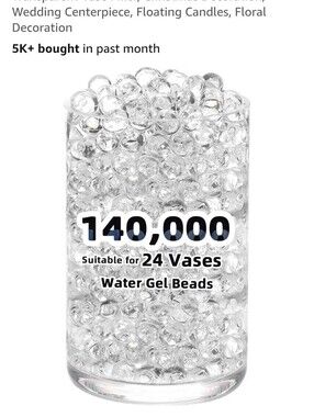 140,000 Clear Water Gel Beads for Vases, Transparent Vase Filler, Christmas Deco
